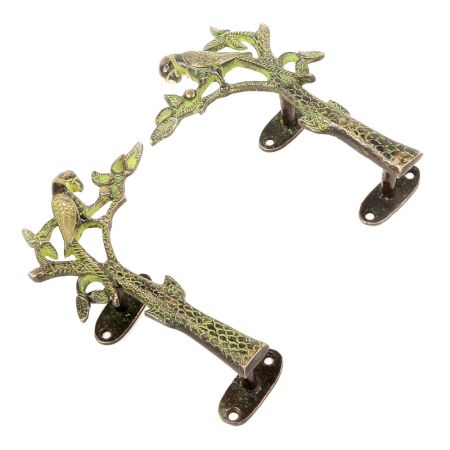 Bronze Green Parrot Brass Door Handle - Set of 2