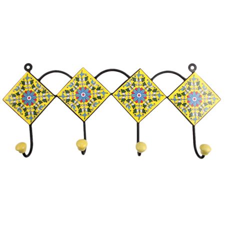 Yellow Turquoise Flower Tiles Hooks