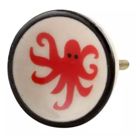 Red Octopus Ceramic Furniture Knob