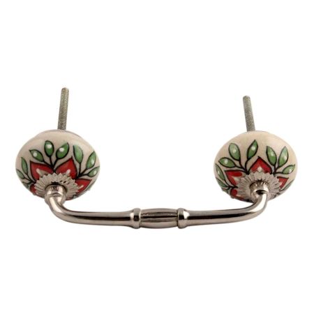 Red Poinsettia Flower Ceramic Bridge Handle