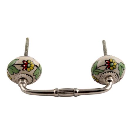 Pea Green Leaf Flower Ceramic Bridge Handle