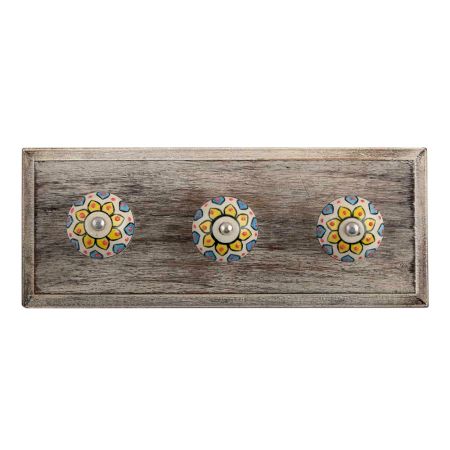 Yellow Sunflower Flower Ceramic Wooden Hooks