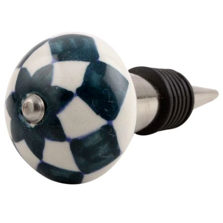 Dark Green Check Ceramic Wine Stopper