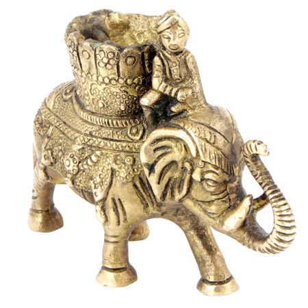 Brass Elephant with Mahawat Statue