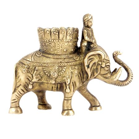 Brass Elephant with Mahawat Statue