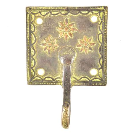 Brass Square Block with Floral Design Single Wall Hooks