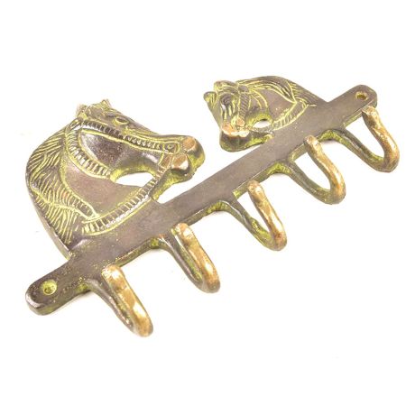 Brass Hooks Holder and Hanger with Two Horse Heads