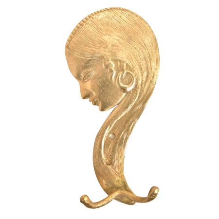 Brass Lady Face Wall Hooks with Long Hair