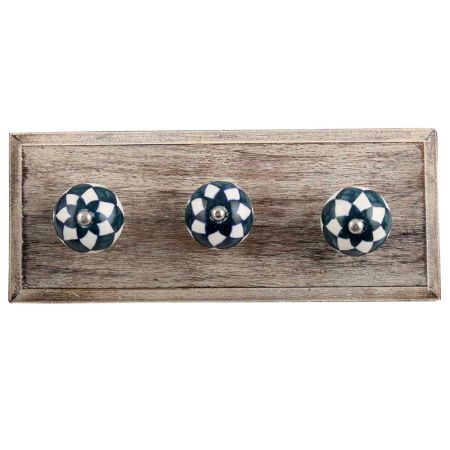 Dark Green Check Ceramic Wooden Hooks