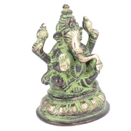 Brass Ganesha Sitting Idol with Patina