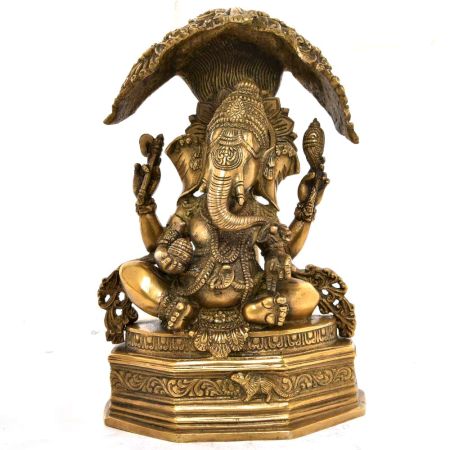 Bronze Ganpati Sitting Under the Tree
