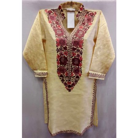 Cream Summer Kashmiri Embroidered Long Kurti