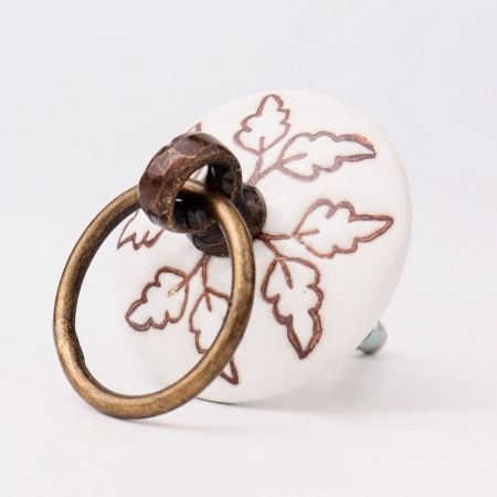 Brown Leaf Etched Big Ceramic Flat Dresser Knob Online