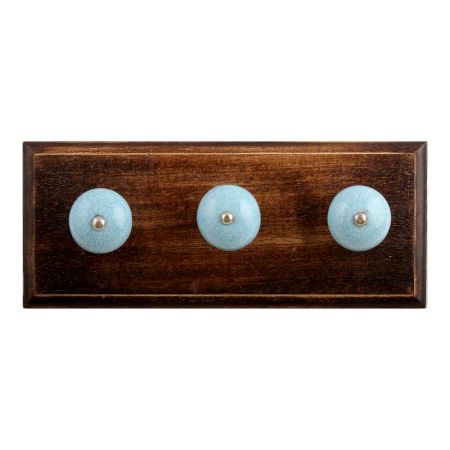 Sky Blue Crackle Ceramic Wooden Hooks