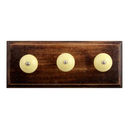 Light Yellow Crackle Ceramic Wooden Hooks