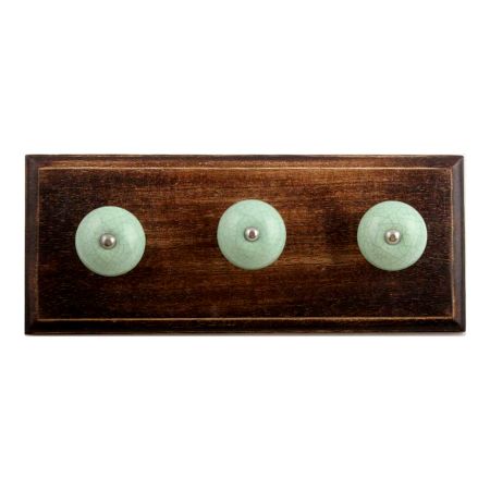 Mint Green Crackle Ceramic Wooden Hooks