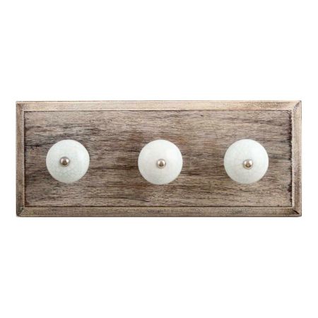 White Green Crackle Ceramic Wooden Hooks