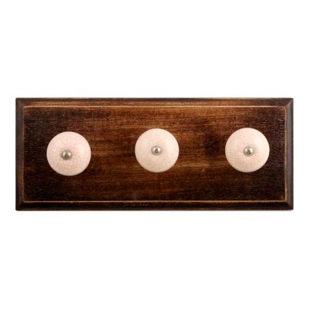 Cream Pink Crackle Ceramic Wooden Hooks