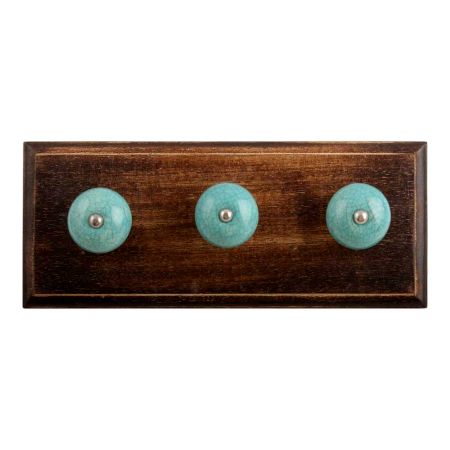Sea Green Crackle Ceramic Wooden Hooks
