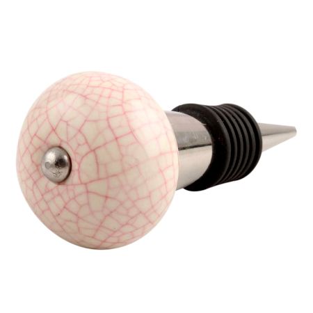 Cream Pink Crackle Ceramic Wine Stopper