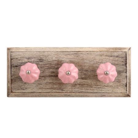 Pink Melon Crackle Ceramic Wooden Hooks