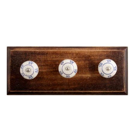 Blue Tiny Flower Crackle Ceramic Wooden Hooks