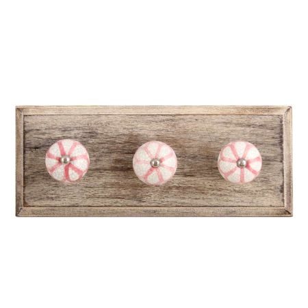 Pink Sunflower Crackle Ceramic Wooden Hooks