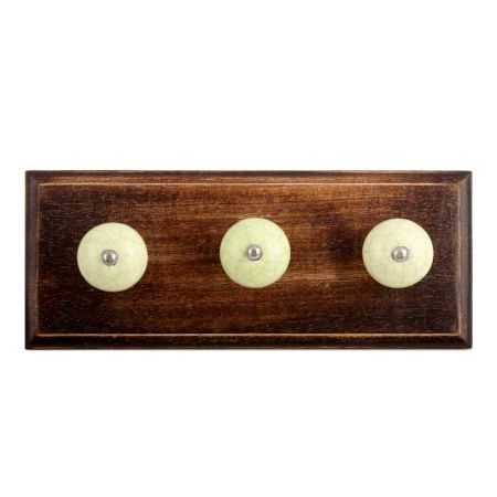Pistachio Green Crackle Ceramic Wooden Hooks