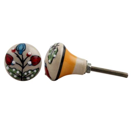 Red Bulb Green Leafy Cream Cabinet Knob