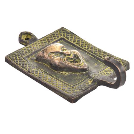 Bronze Laughing Joker Face Tribal Hooks with Green Patina
