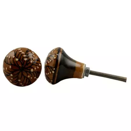 Red Blue Dotted Floral Ceramic Bulb Knob