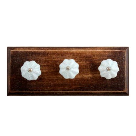Baby Blue Crackle Ceramic Wooden Hooks