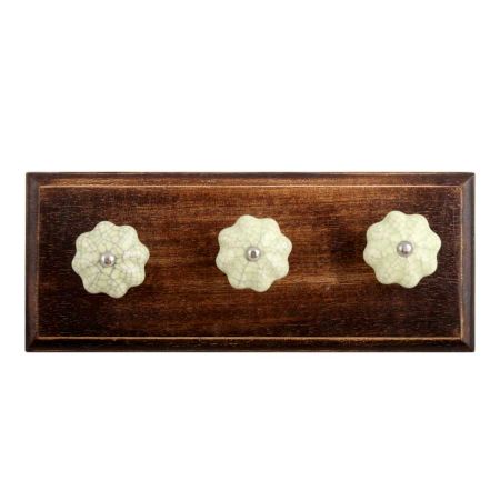 Washed Green Crackle Ceramic Wooden Hooks