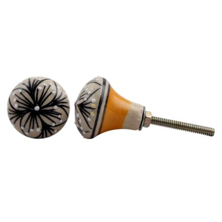 Black Handpainted Floral Ceramic Knob