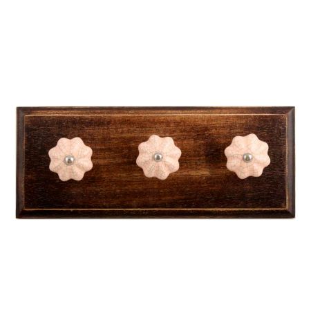 Baby Pink Crackle Ceramic Melon Wooden Hooks