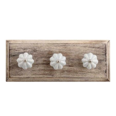 Steel Grey Crackle Ceramic Melon Wooden Hooks
