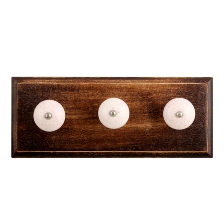 White and Pink Crackle Ceramic Wooden Hooks