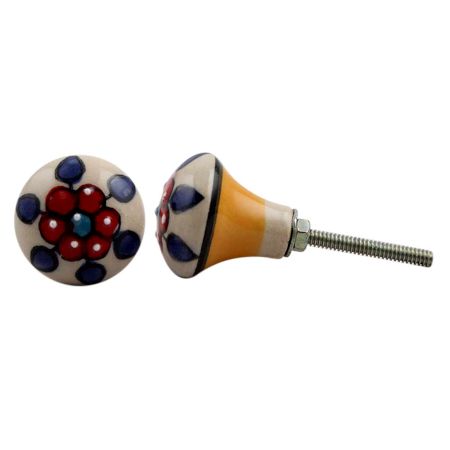 Red Floral White Ceramic Cabinet Knob