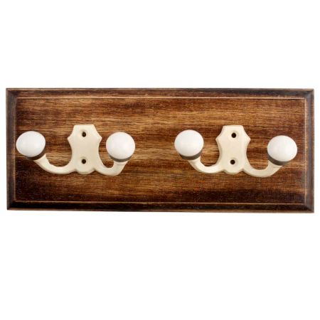 Cream Double Loop Ceramic Iron Wooden Hooks