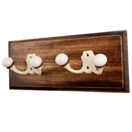 Cream Double Loop Ceramic Iron Wooden Hooks