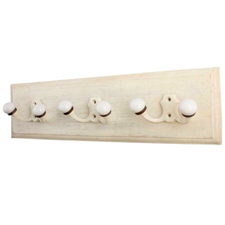Cream Double Loop Ceramic Iron Wooden Hooks
