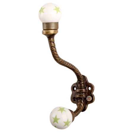 Pea Green Star Ceramic Floral Iron Hooks-EHG-102