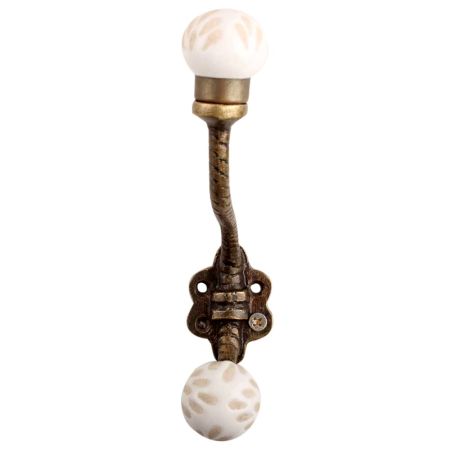 White Etched Ceramic Floral Iron Hooks-EHG-93