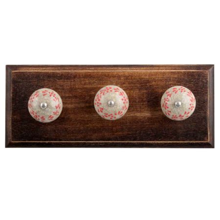 Red Embossed Crackle Ceramic Wooden Hooks