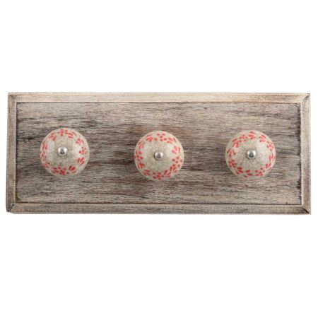 Red Embossed Crackle Ceramic Wooden Hooks