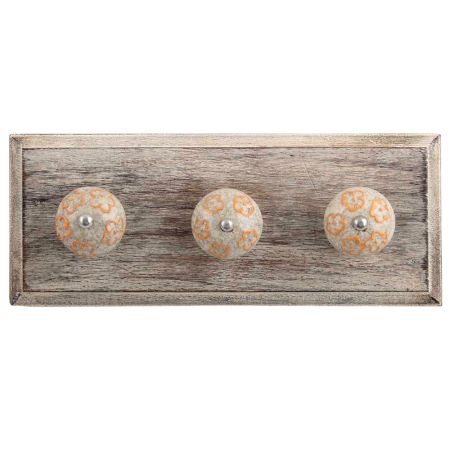 Mustard Floral Crackle Ceramic Wooden Hooks