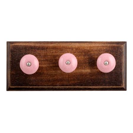Pink Black Crackle Ceramic Wooden Hooks