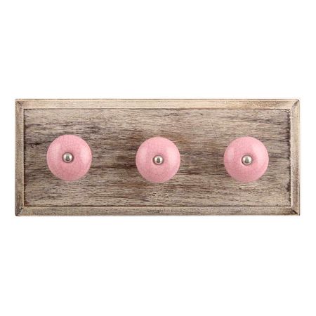 Pink Black Crackle Ceramic Wooden Hooks