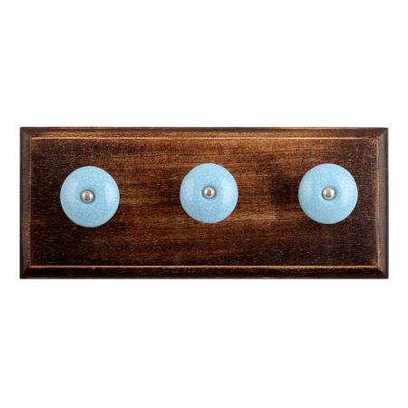 Blue Black Crackle Ceramic Wooden Hooks