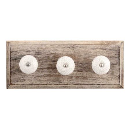 White Black Crackle Ceramic Wooden Hooks